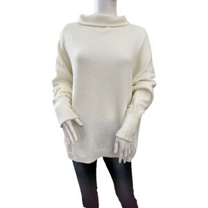 Chelsea & Theodore Cream White Ribbed Cowl Neck Oversized Sweater XL Winter Cozy